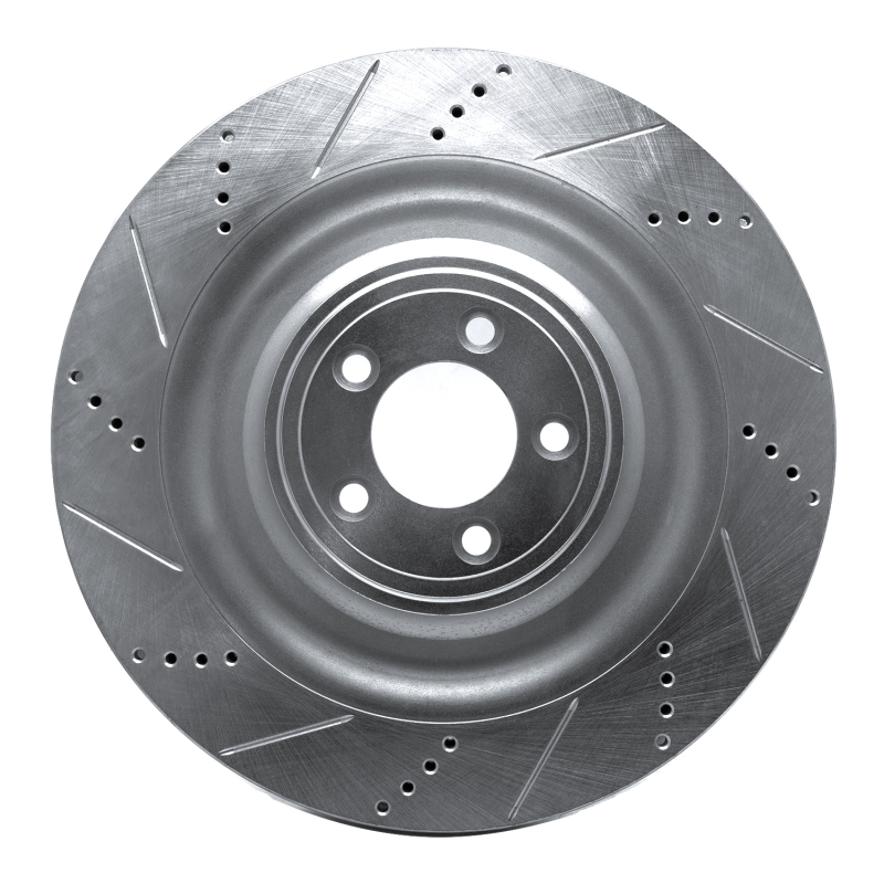 Jaguar XKR Brake Rotor (1) - Right Front - R1 Concepts - Drilled & Slotted - Silver - `08-`09